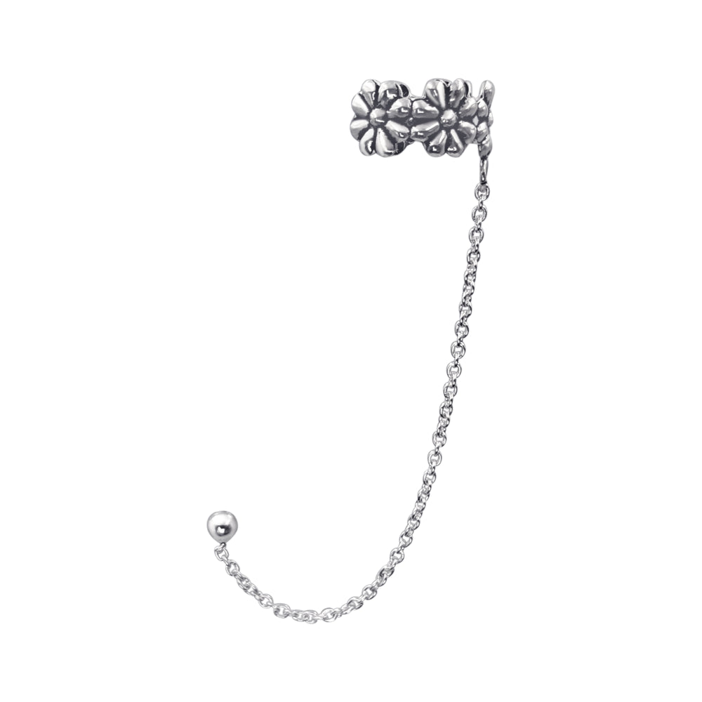 Sterling Silver Daisy Ear Cuff With Cable Chain Stud Earring