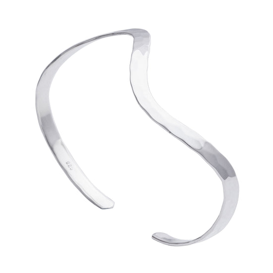 
                    
                      Sterling silver hammered wavy bangle — simple adjustable cuff
                    
                  