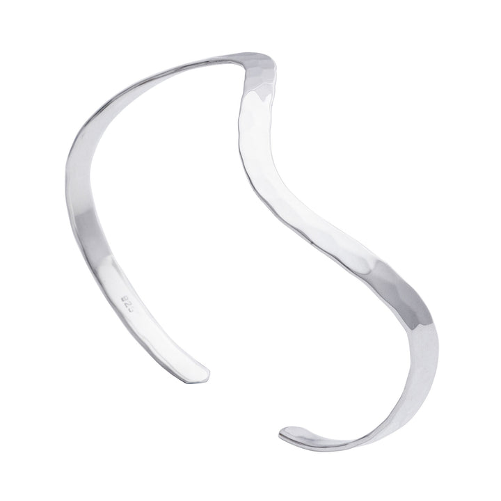 Sterling silver hammered wavy bangle — simple adjustable cuff