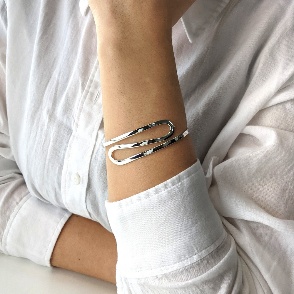 Sterling Silver Twisted Cuff Bangle for Women | Silverly