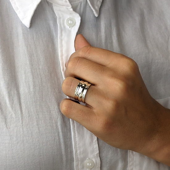 Sterling Silver Grooved Barrel Ring - Wide Cigar Band