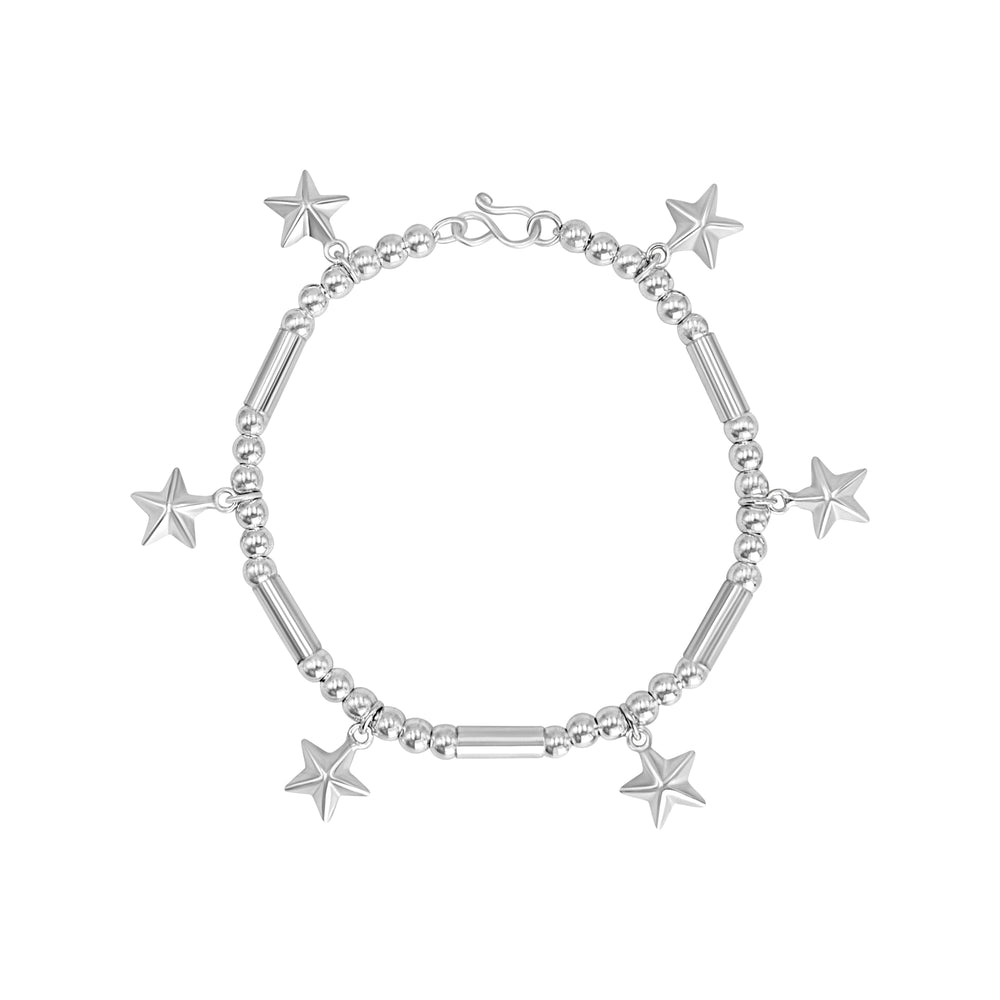 Sterling Silver Faceted Star Chunky Tube & Ball Bead Bracelet