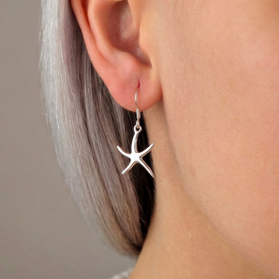 Sterling Silver Starfish Dangle Earrings - Marine-Life Jewellery