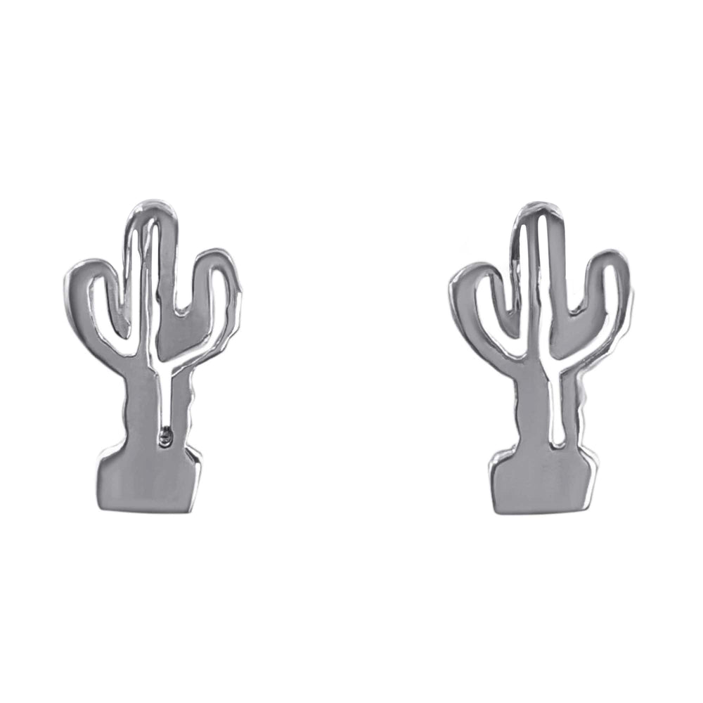 Sterling Silver Flat Cactus Plant Studs Desert Stud Earrings