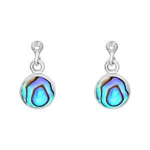 
                  
                    Sterling Silver Round Abalone Shell Drop Earrings - Gemstone Studs
                  
                