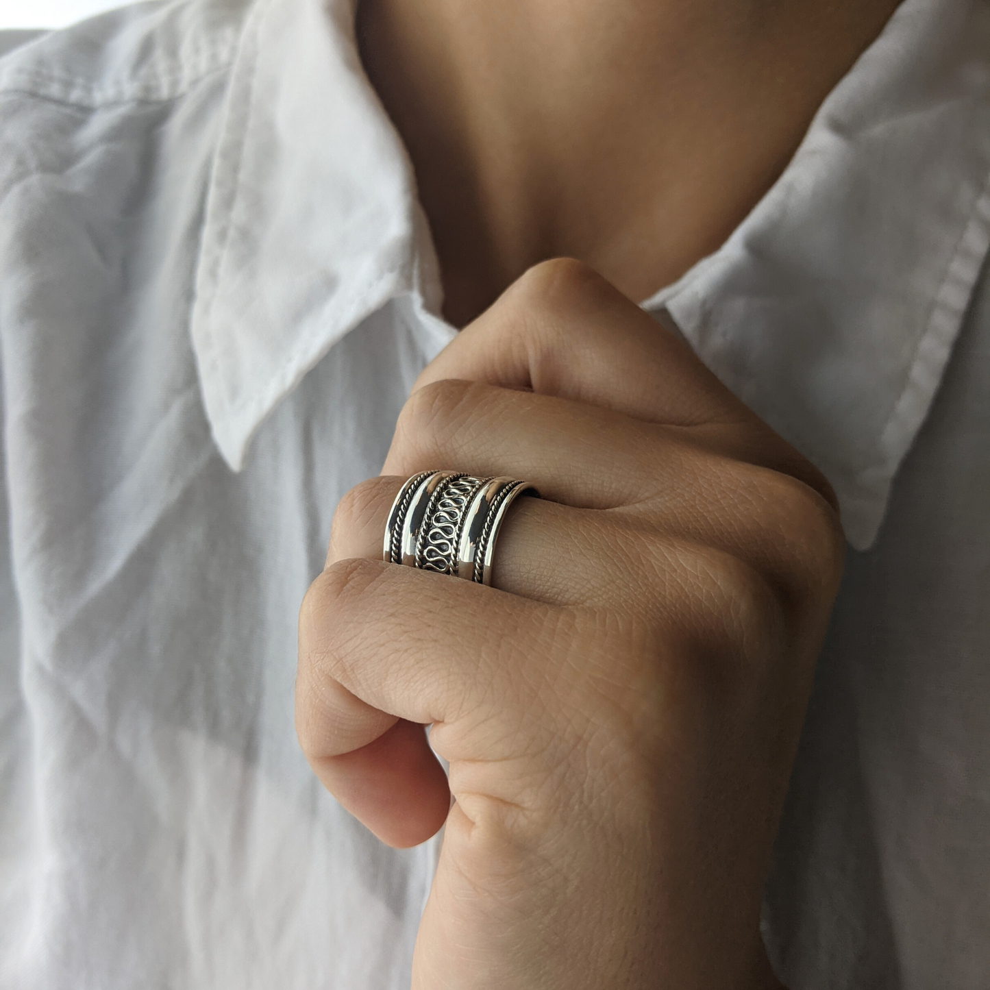 Silverly Chunky Woven Sterling Silver Rings for Women and Men