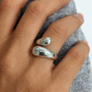 
                  
                    Sterling silver puffed teardrop wrap ring — chunky wraparound design
                  
                