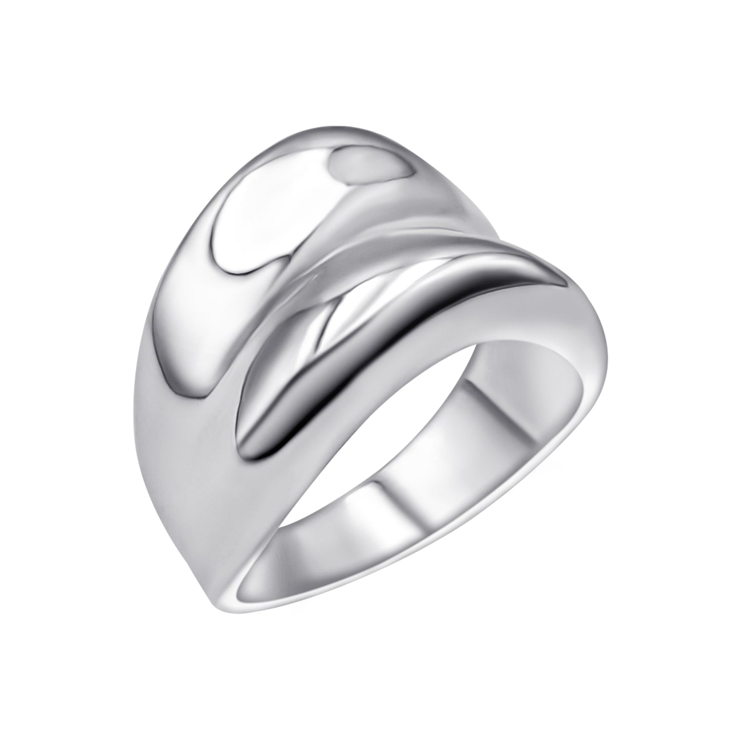 Chunky sterling silver ring with wide wavy concave band