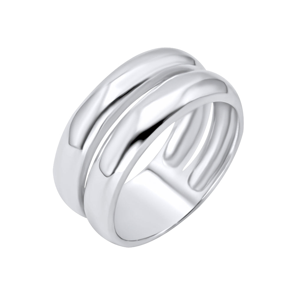 Sterling Silver Chunky Double Court Ring - Minimalist Wide Multi-Band