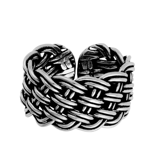 Sterling Silver Basket Weave Ring - Wide Chunky Woven Band