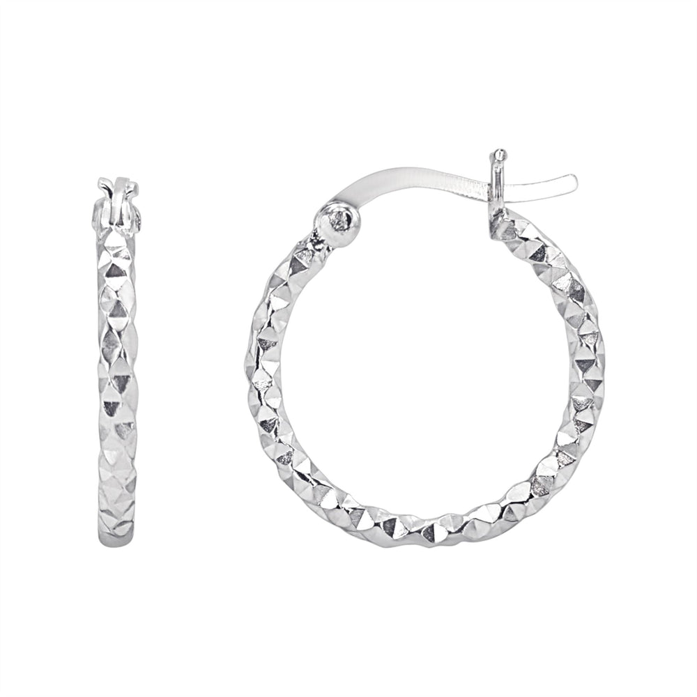 Sterling Silver Faceted Hoop Earrings - 20mm Diamond-Cut Hoops