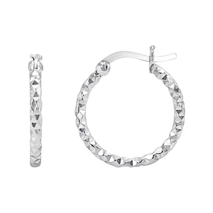 
                  
                    Sterling Silver Faceted Hoop Earrings - 20mm Diamond-Cut Hoops
                  
                