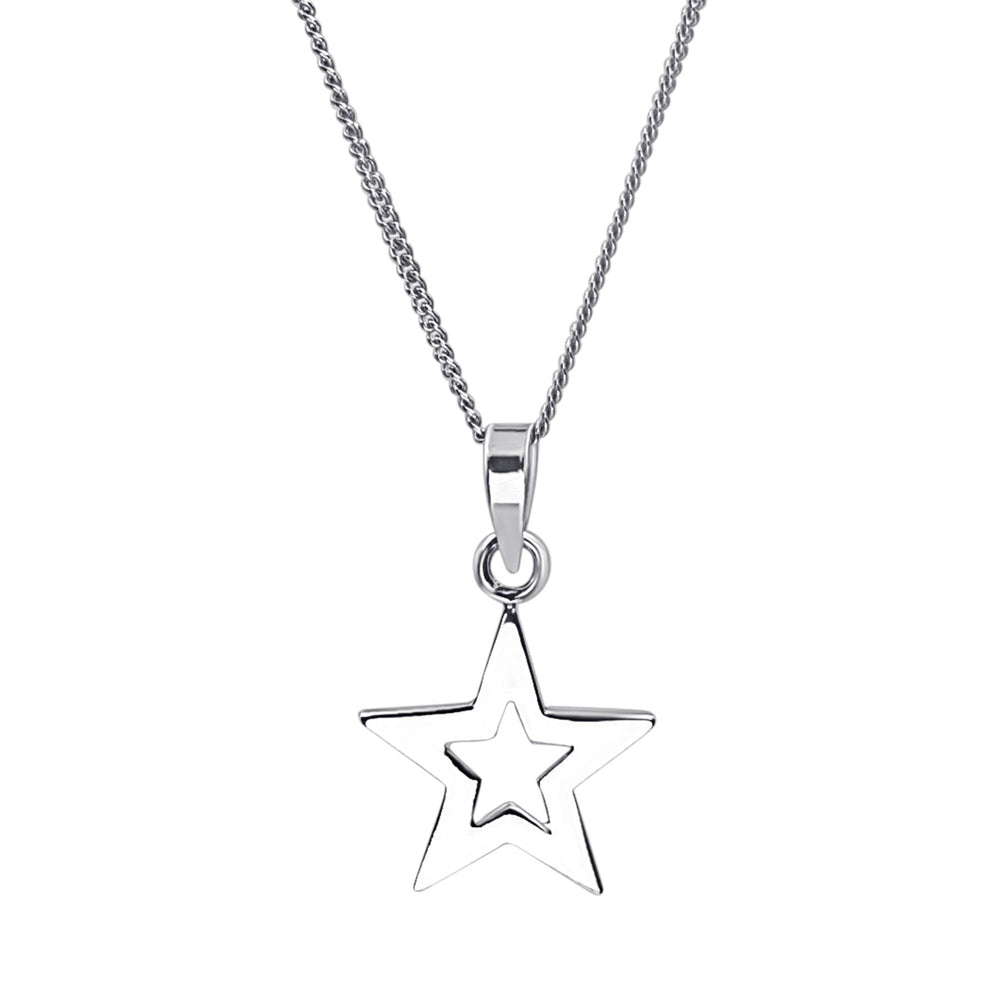 Sterling Silver Open Star Pendant Necklace - Celestial Design