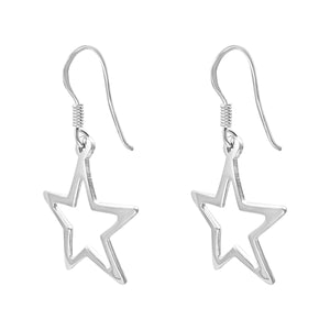 
                  
                    Sterling Silver Open Star Dangle Earrings - Y2K Style Celestial Design
                  
                