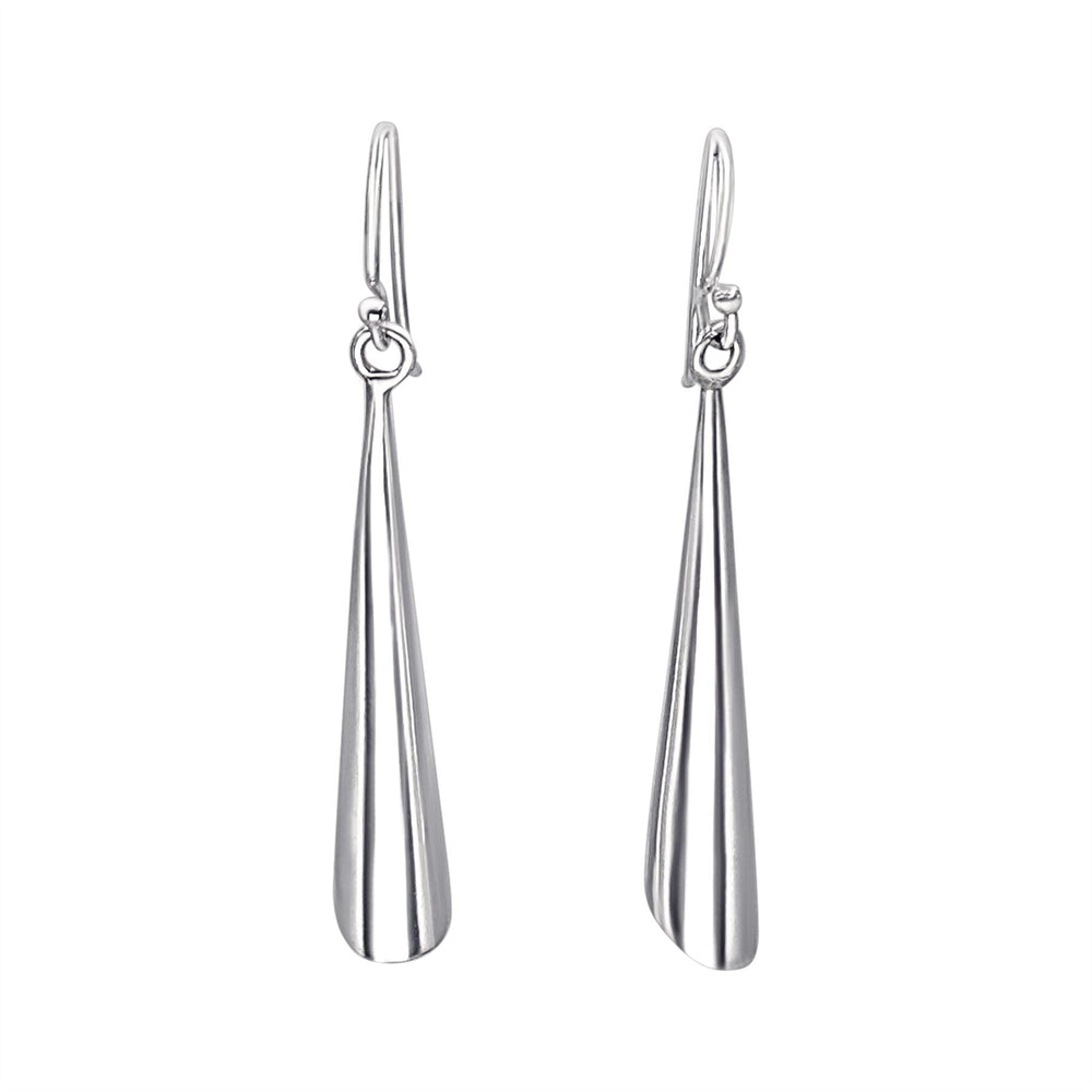 Sterling Silver Cone Drop Earrings - 35mm Long Dangle Geometric Design