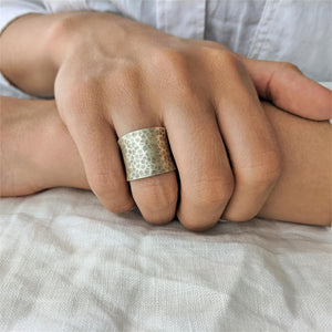 
                  
                    Hill Tribe Silver Hammered Wide Band Rustic  Adjustable Ring
                  
                