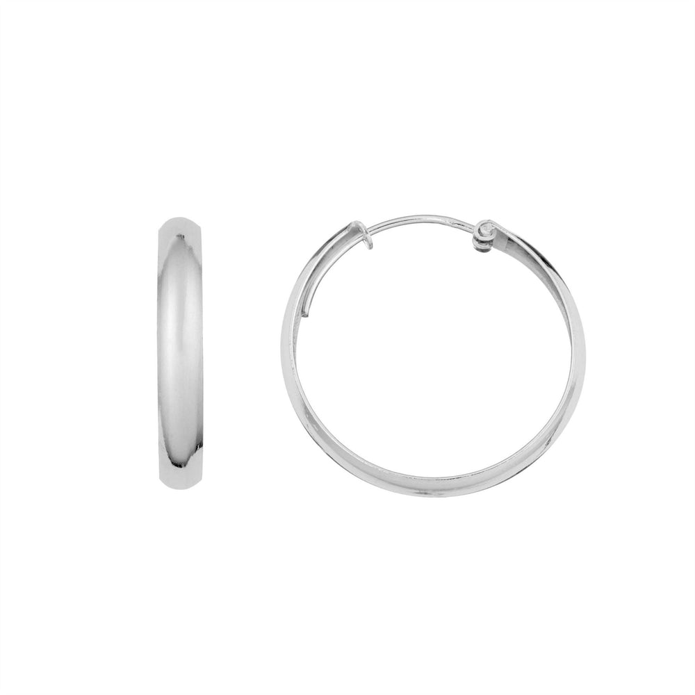 Sterling Silver 28 mm Curved Flat Edge Medium Hoop Earrings