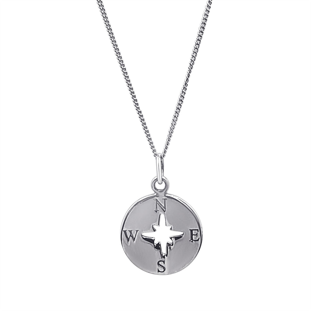 Sterling Silver Compass Pendant - Northern Star Medallion Necklace