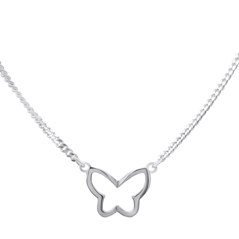 Sterling Silver Open Butterfly Necklace Thick Long Cuban Chain