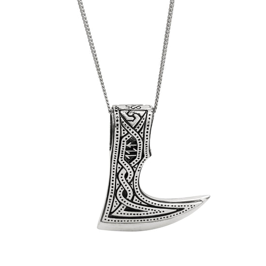 Sterling Silver Large Viking Axe Pendant Necklace - Norse Amulet