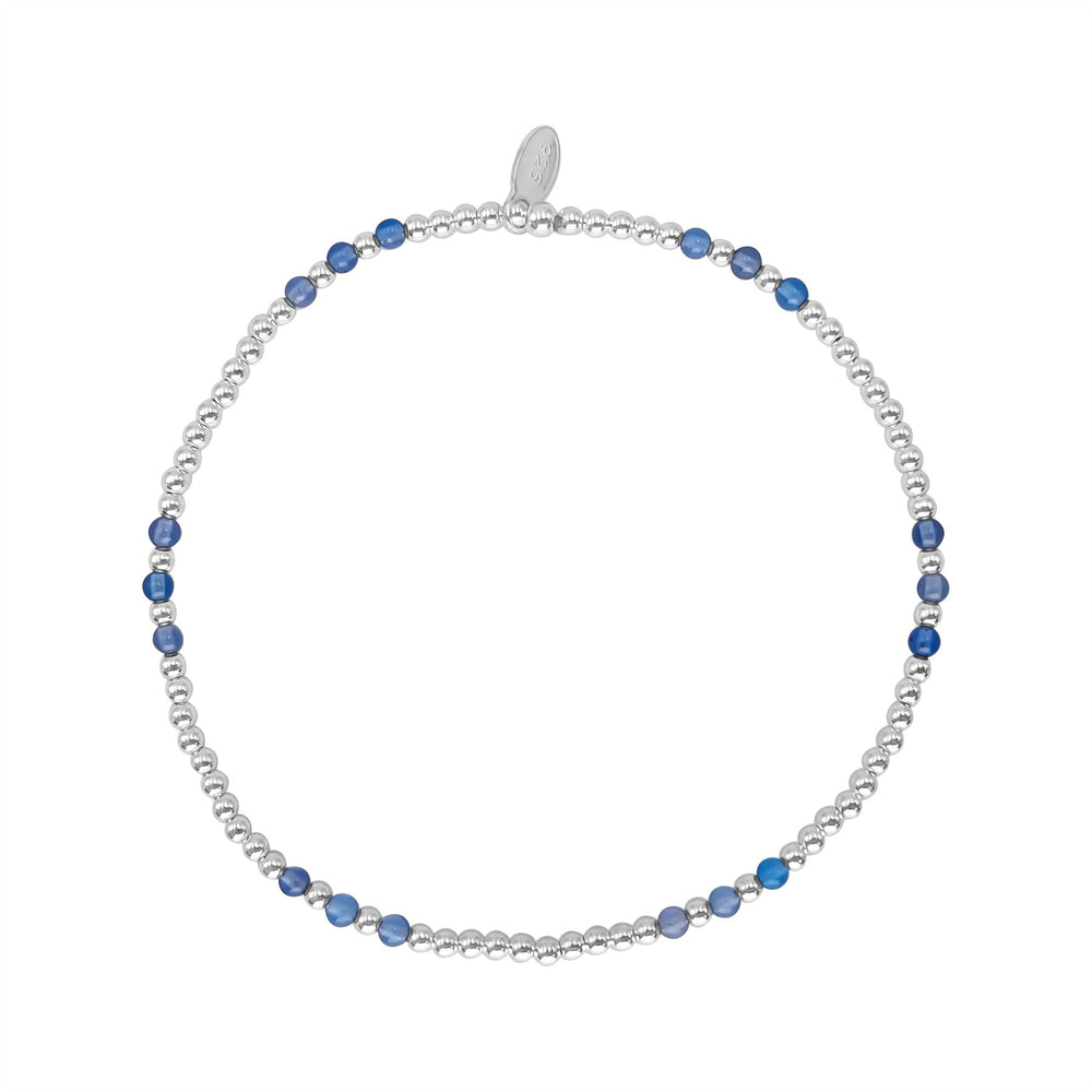 Sterling Silver Blue Agate Stretch Bracelet - Beaded Ball Design