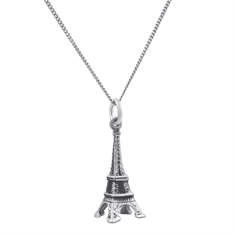 Sterling Silver Eiffel Tower Pendant Paris Curb Chain Necklace