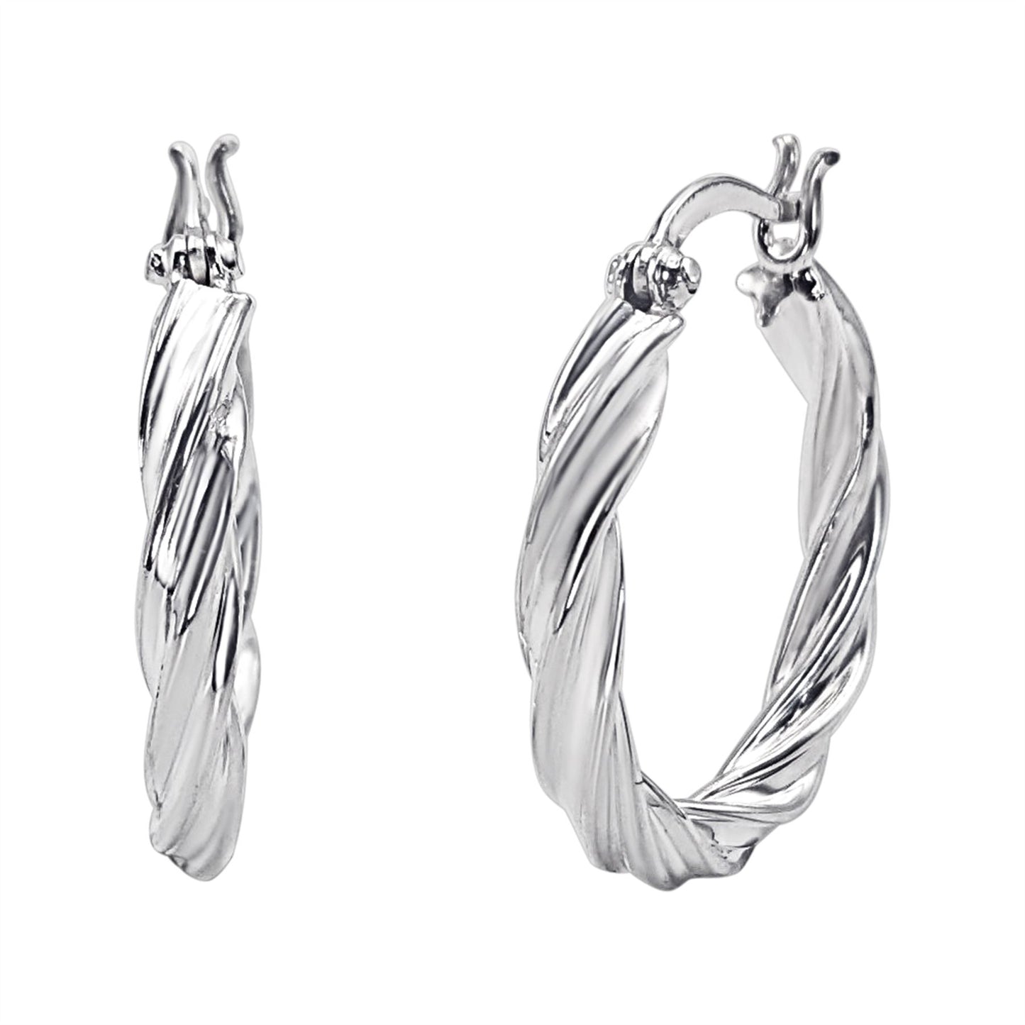 Sterling silver chunky twisted hoop earrings — 25mm textured creole hoops