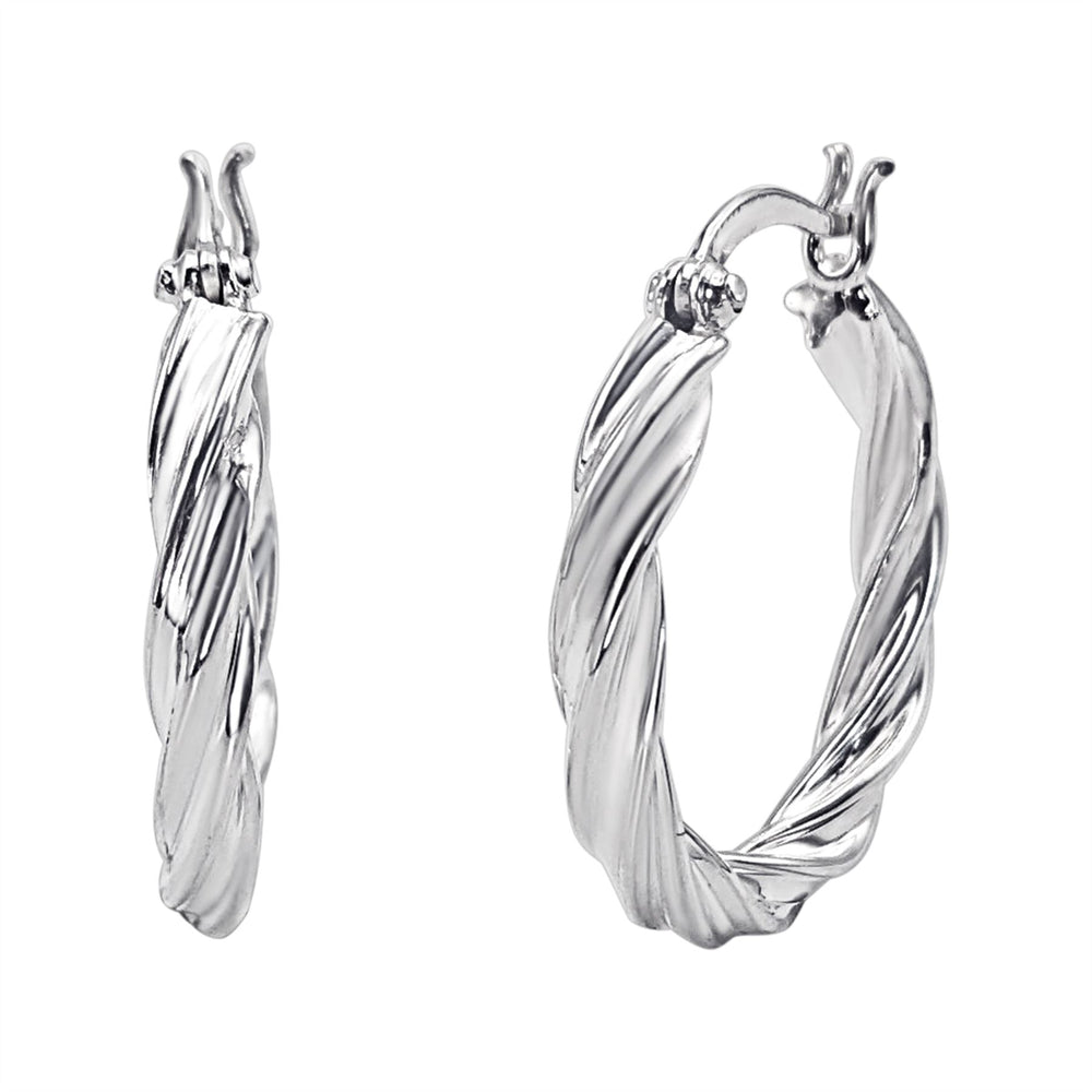 Sterling Silver Chunky Twist Hoop Earrings - 25mm Medium Hoops