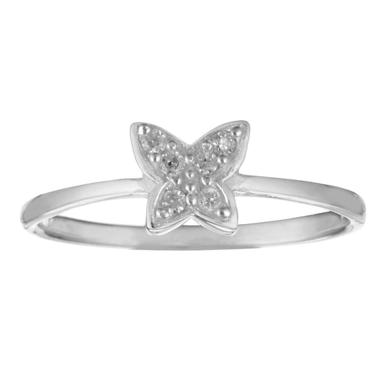 Sterling Silver 6 CZ Butterfly Wings Small Cute Ring