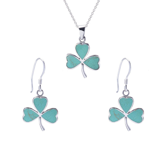 Sterling Silver Synthetic Turquoise Clover Jewellery Set