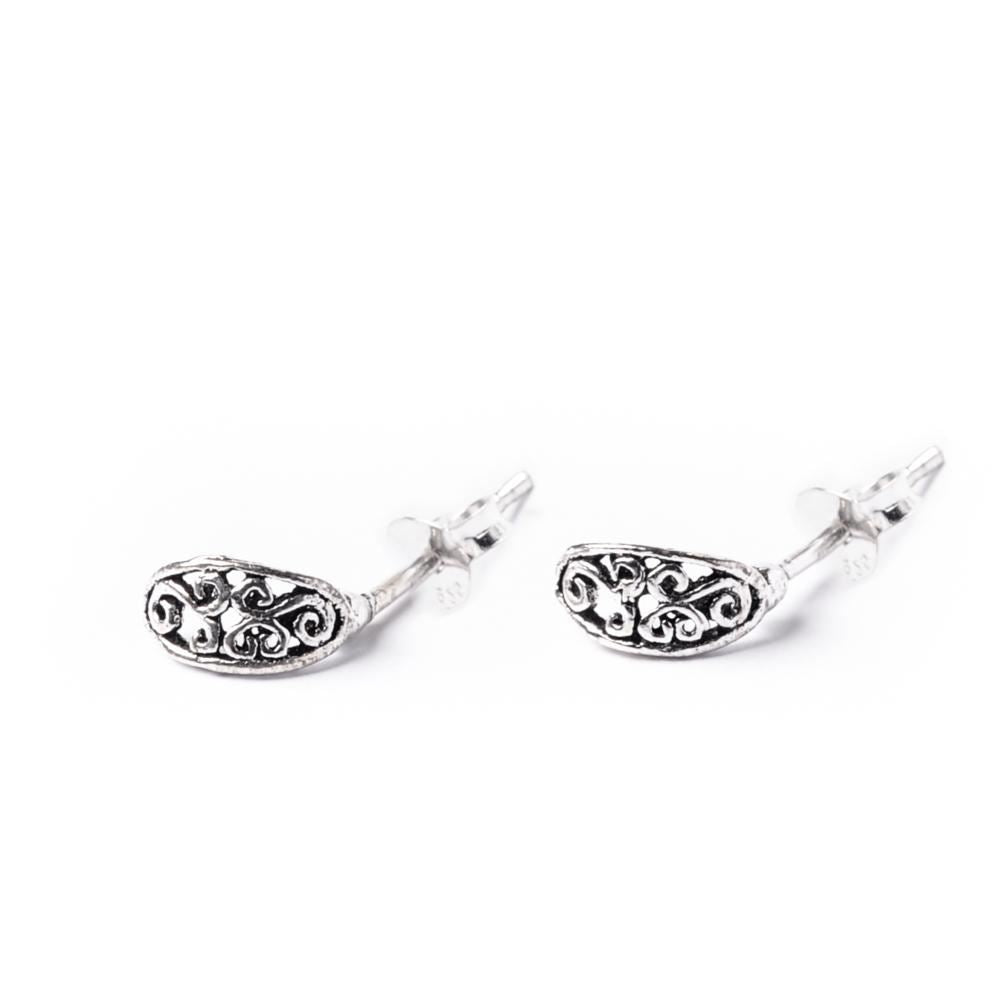 
                  
                    Sterling Silver Small Oval Filigree Spiral Swirl Stud Earrings
                  
                