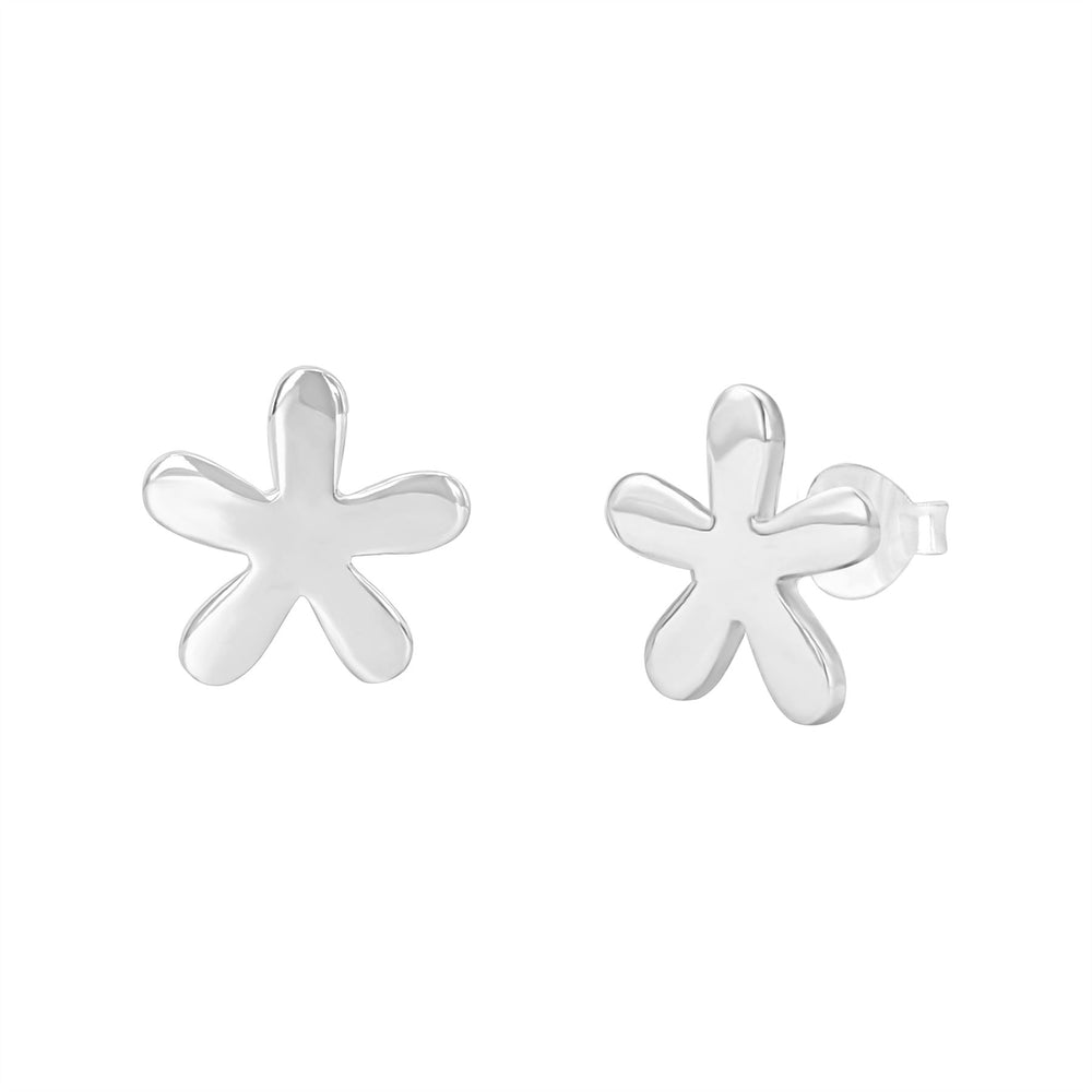 Sterling Silver Large 60s Flower Stud Earrings - Flat Polished Studs