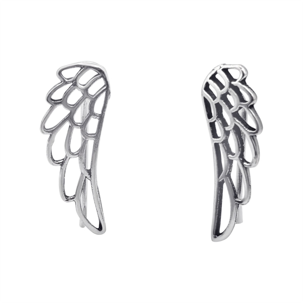 Sterling Silver Open Angel Wing Climber Earrings - Feather Climbers