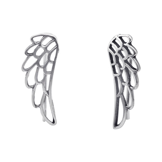 Sterling Silver Open Angel Wing Climber Earrings - Feather Climbers