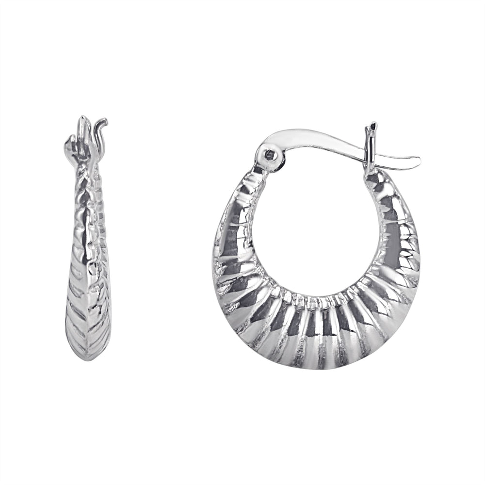 Sterling Silver Chunky Croissant Hoop Earrings - 20mm Tapered Ribbed