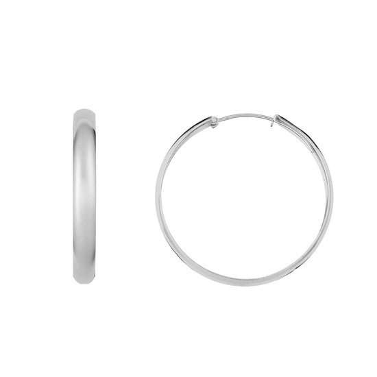 Sterling Silver Curved Wide Hoop Earrings - 43mm Lightweight Large Hoops