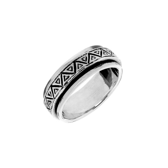 Sterling Silver Triangle Pattern Spinner Ring - Chunky Fidget Band
