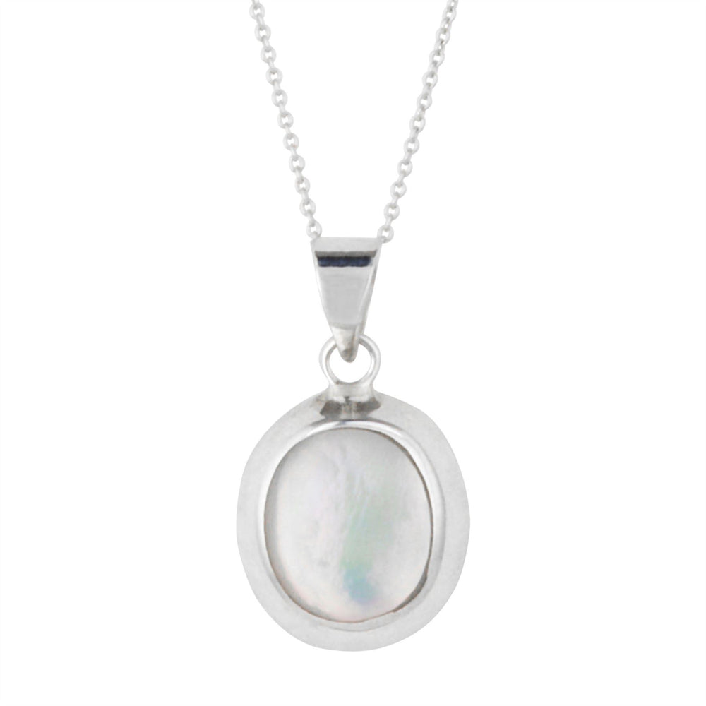 Sterling Silver White Mother of Pearl Shell Oval Necklace