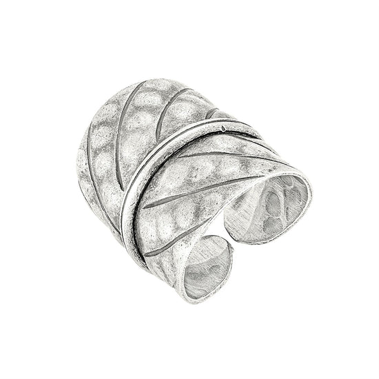 Hill Tribe Silver Leaf-Shaped Ring - Hammered Wrap Band