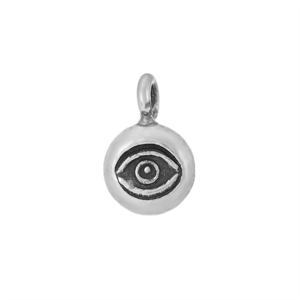 Pure Silver Karen Hill Tribe Small Round Eye Engraved Tribal Pendant