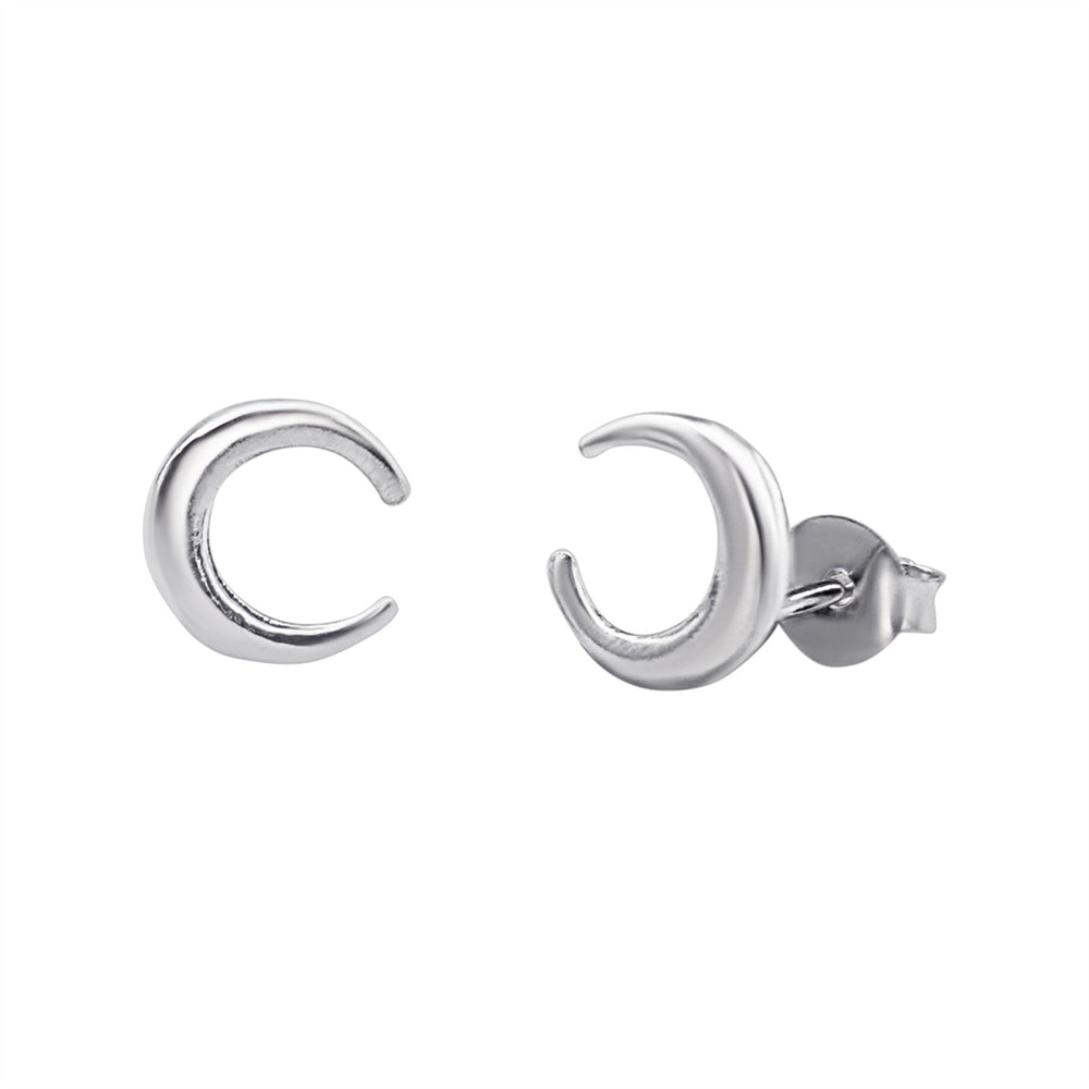 Sterling Silver Crescent Moon Stud Earrings - Celestial Studs