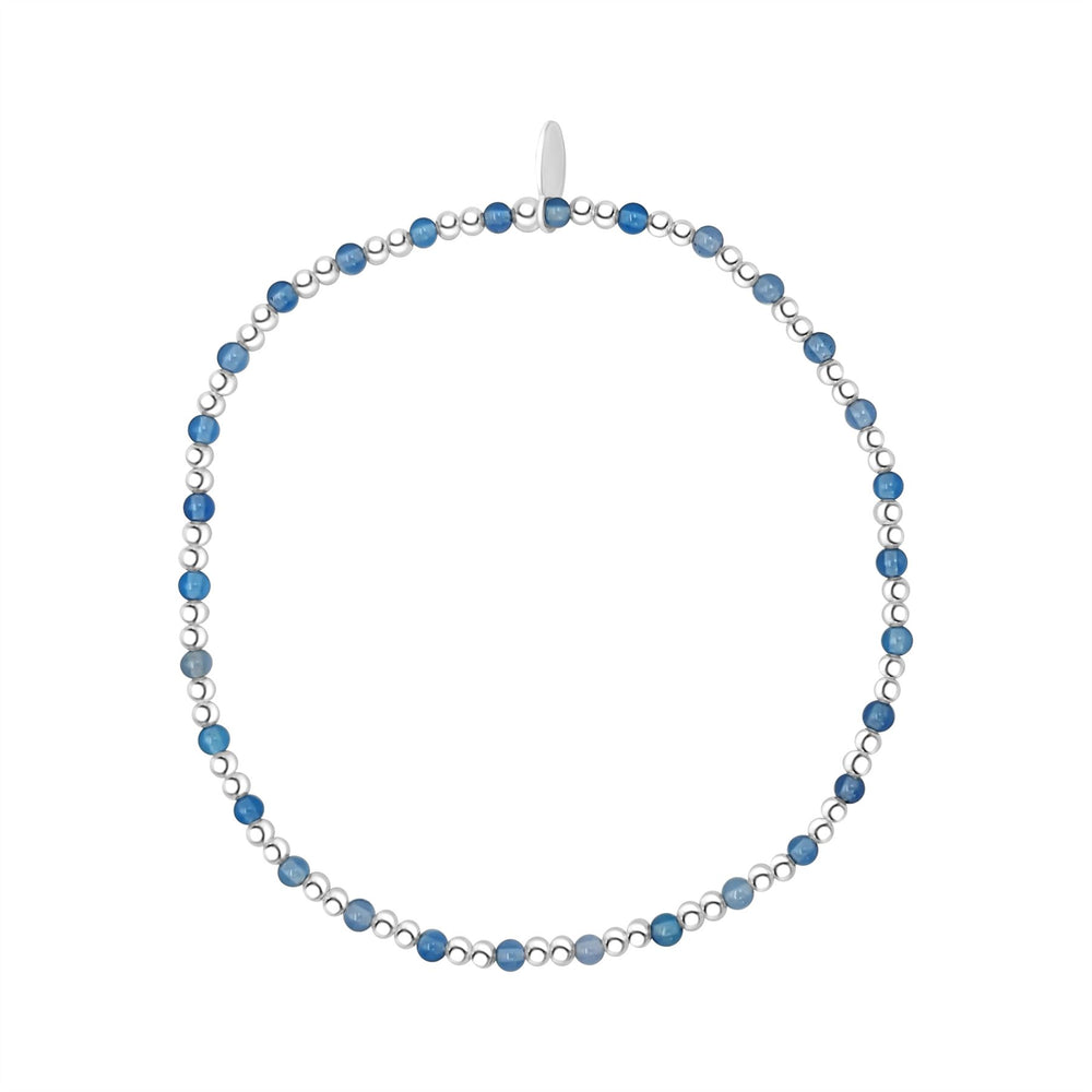 Sterling Silver Blue Agate Stretch Bracelet - Stacking Beaded Design