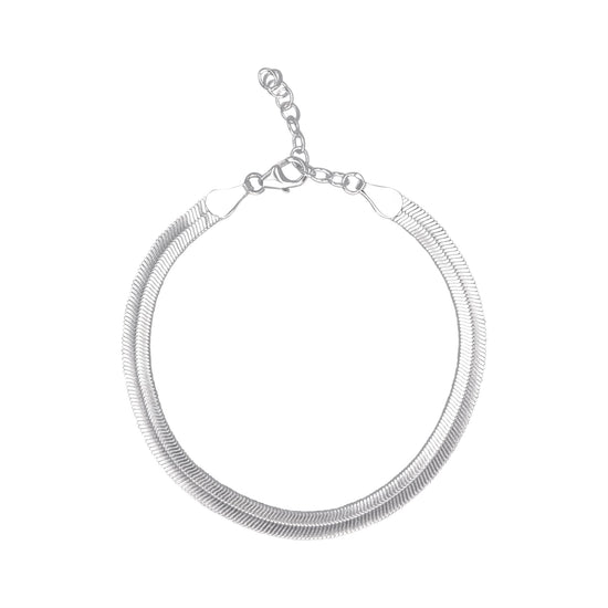 Sterling Silver Wide Herringbone Chain Bracelet - Minimalist Look