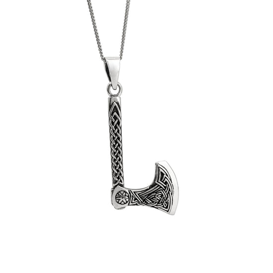 Sterling Silver Viking Axe Necklace - Norse Warrior Pendant