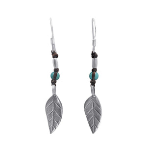 
                  
                    Hill Tribe Silver Leaf Turquoise Bead Boho Drop Earrings
                  
                