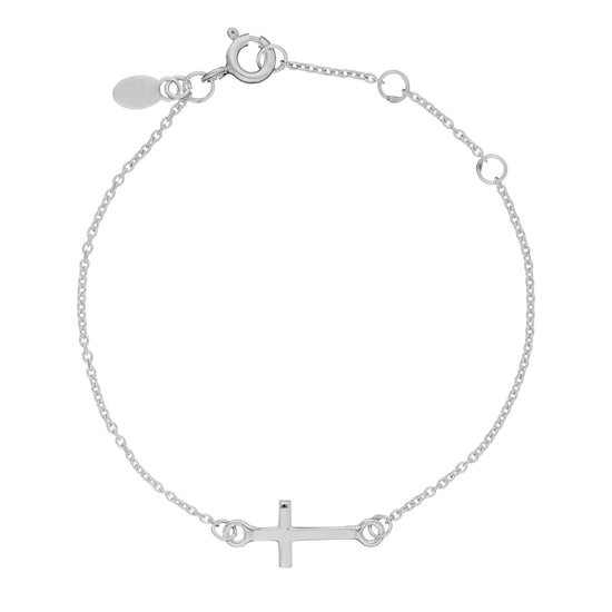Sterling Silver Cross Cable Chain Bracelet - Thin Sleek Design