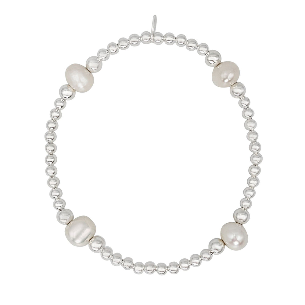Sterling Silver Freshwater Pearl Ball Bead Stretch Stacking Bracelet