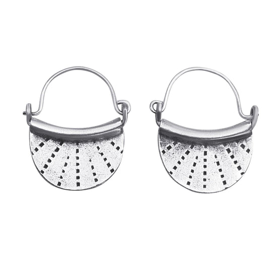 Hill Tribe Silver Crescent Hoops Artisan Tribal Pattern Earrings