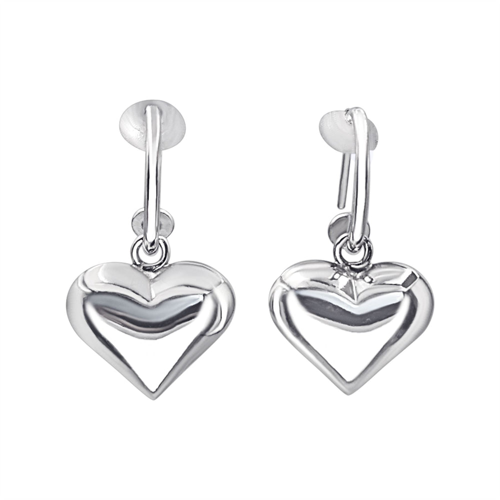 Sterling Silver Puffed Heart Hoop Earrings - Round Tube Hoops