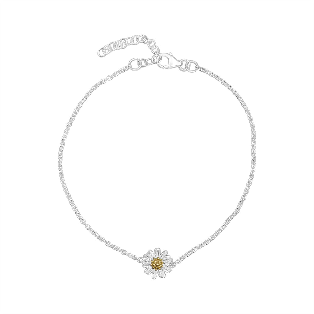 Sterling Silver Daisy Bracelet - Gold-Plated Cable Chain Design